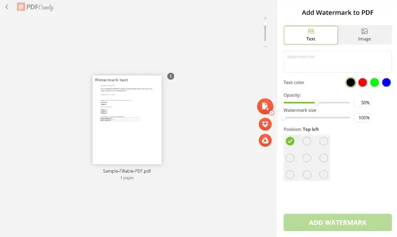 Добавление водяного знака в PDF Candy